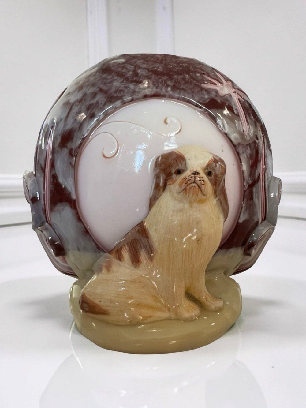 Uniquely Carved Wax Pekingese Dog Candle w/Protective Plastic Layer